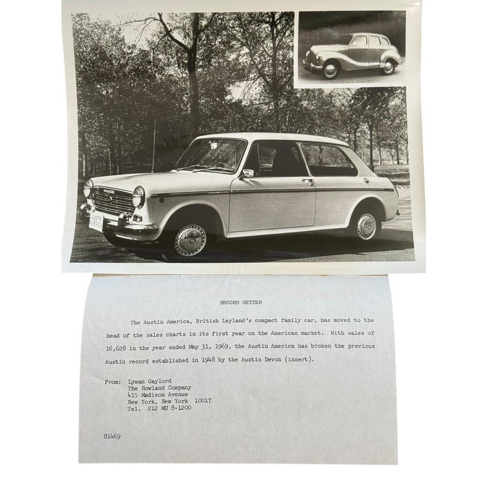 VTG Austin America Record Getter Promo Photo Ad Copy British Leyland Dealership